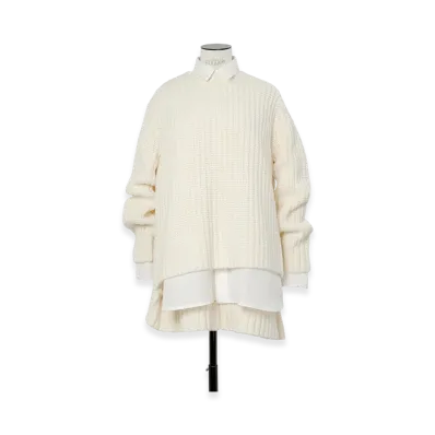 sacai Double-Faced Silk Cotton x Wool Knit Dress "Off White"