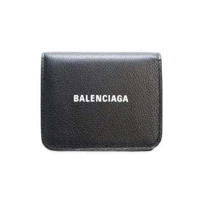 BALENCIAGA Cash Flap Coin and Card Holder Grained Calfskin "Black"