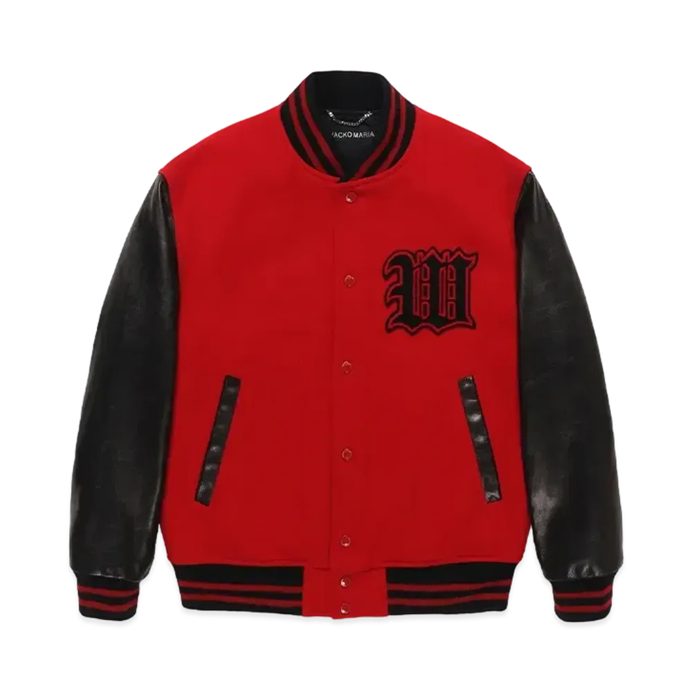 WACKO MARIA Leather Varsity Jacket "Red"
