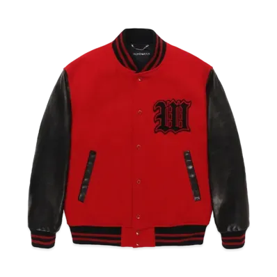 WACKO MARIA Leather Varsity Jacket "Red"