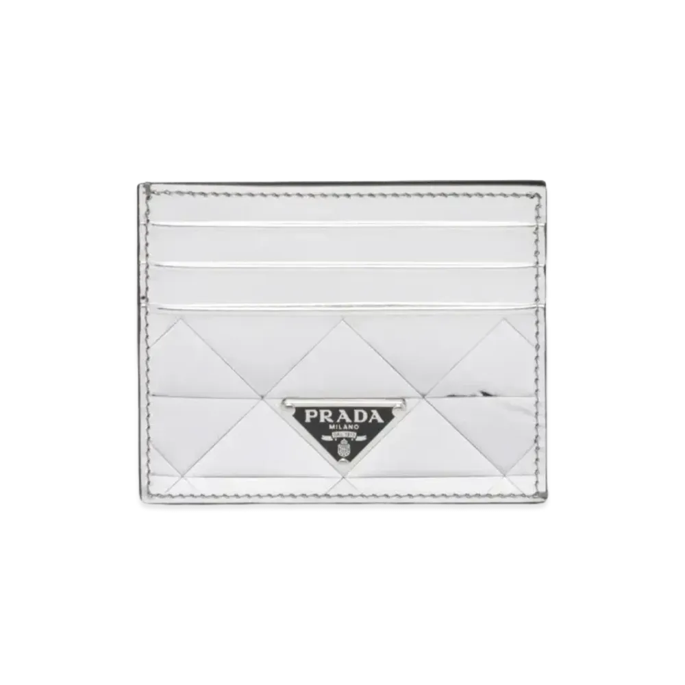 PRADA Brushed Leather Card Holder "Silver"