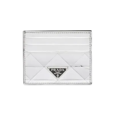 PRADA Brushed Leather Card Holder "Silver"