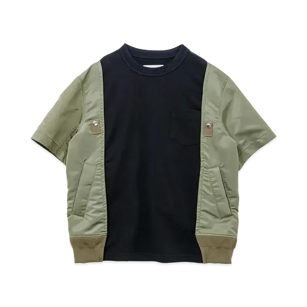 sacai Nylon Twill x Cotton Jersey T-Shirt "Navy/Khaki"