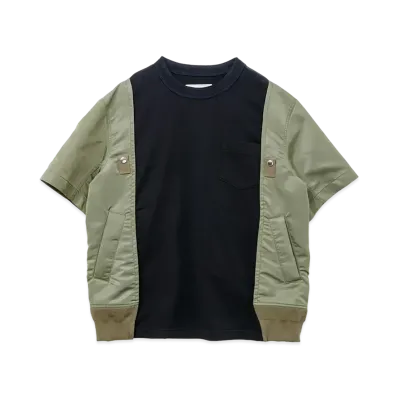 sacai Nylon Twill x Cotton Jersey T-Shirt "Navy/Khaki"