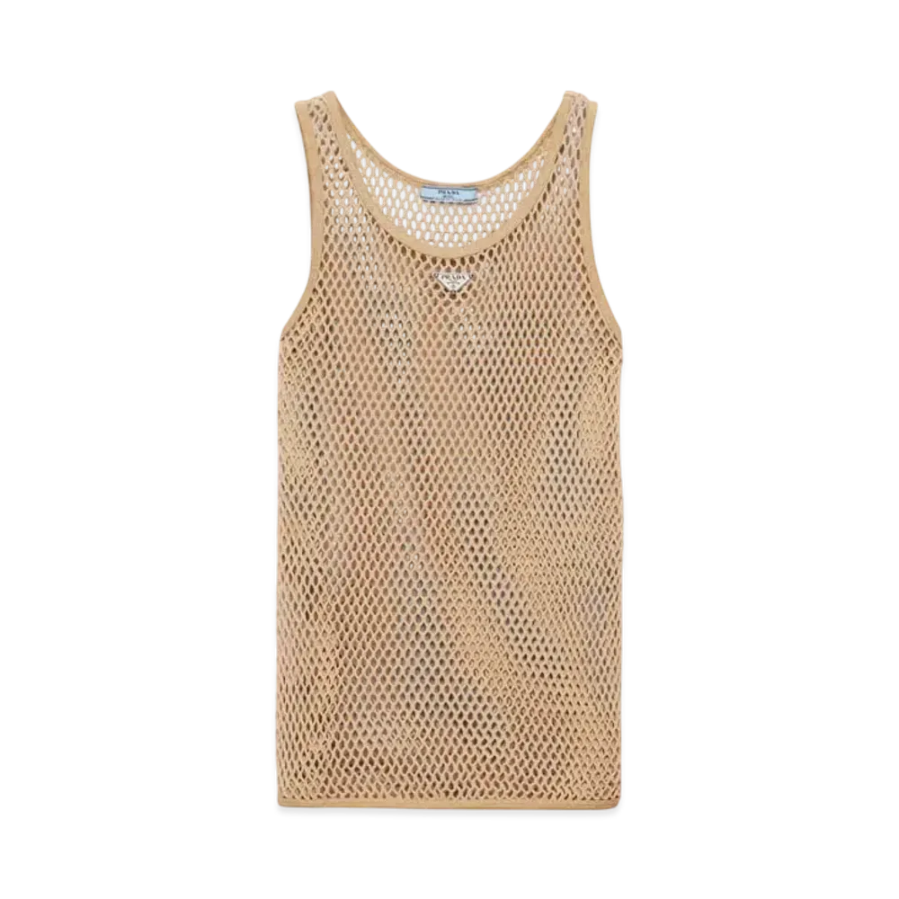 PRADA Women's Sleeveless Cotton Mesh Top "Beige"
