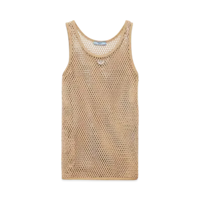 PRADA Women's Sleeveless Cotton Mesh Top "Beige"