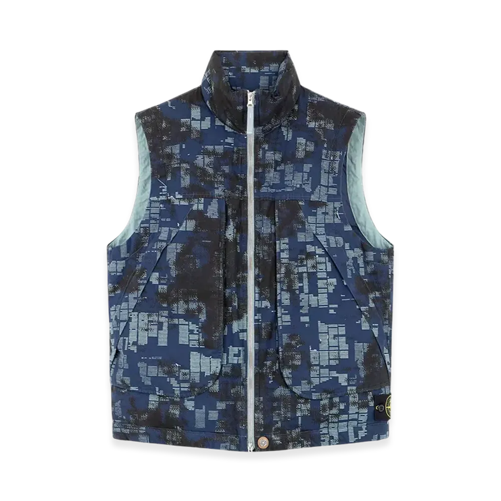 Stone Island G13E2 Camouflage Cotton Canvas Down Vest with Zipper and Anti-Drop - 24FW "Mid Blue"