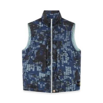 Stone Island G13E2 Camouflage Cotton Canvas Down Vest with Zipper and Anti-Drop - 24FW "Mid Blue"
