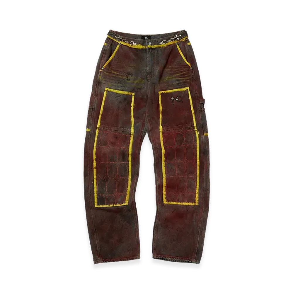 THUG CLUB Red Washed Painted Line Pants "Denim Black"