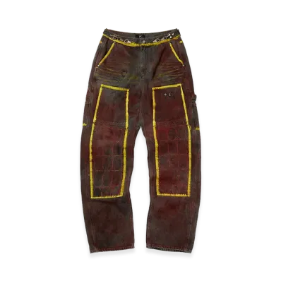 THUG CLUB Red Washed Painted Line Pants "Denim Black"