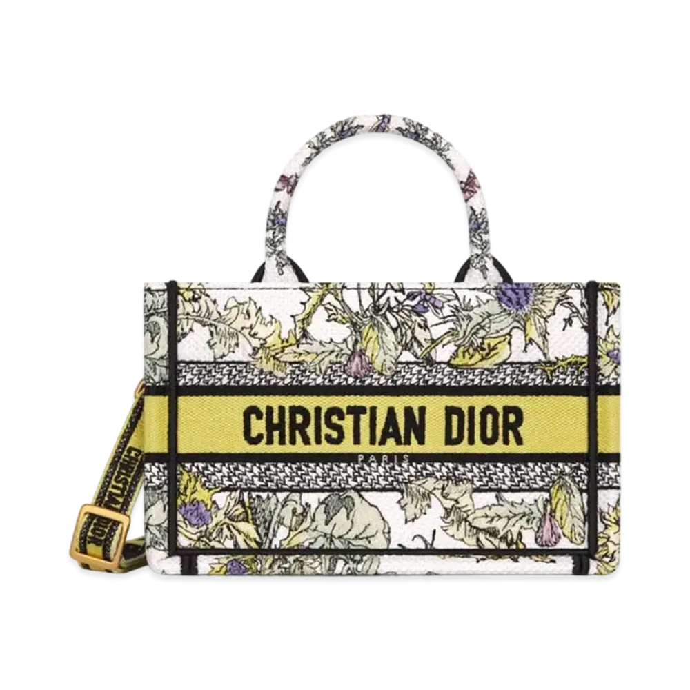 Dior Mini Dior Book Tote Embroidery with Dior Chardons Motif (21.5 x 13 x 7.5cm) "White/Yellow"