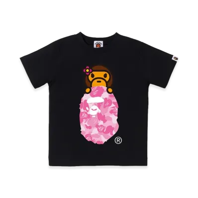 A BATHING APE Kids ABC Lisa Camo Lisa On Ape Head Tee "Black/Pink"