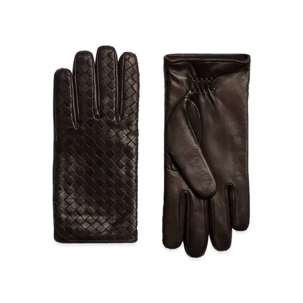 Bottega Veneta Intrecciato Leather Gloves "Fondente"
