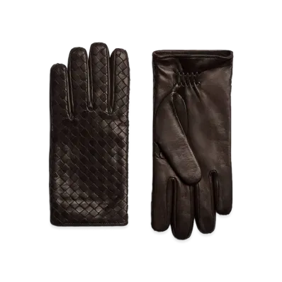 Bottega Veneta Intrecciato Leather Gloves "Fondente"
