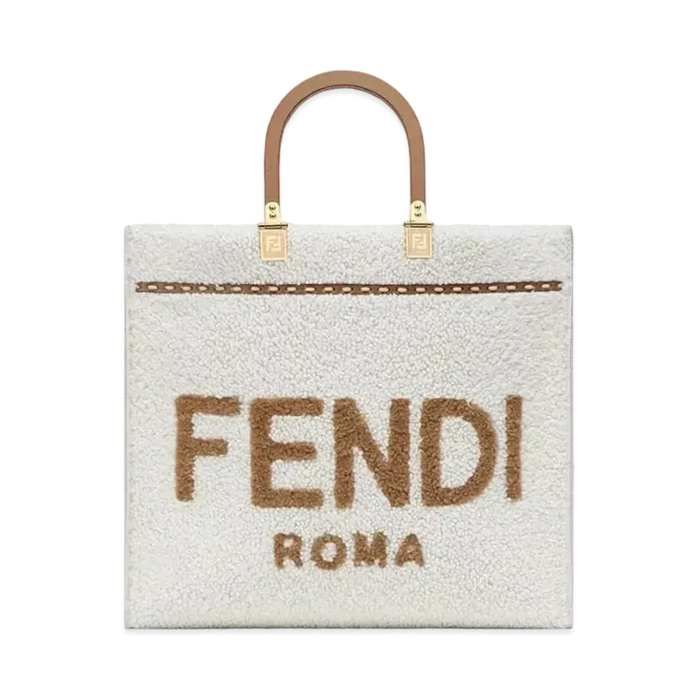 FENDI Sunshine Medium Sheepskin Shopper "White"