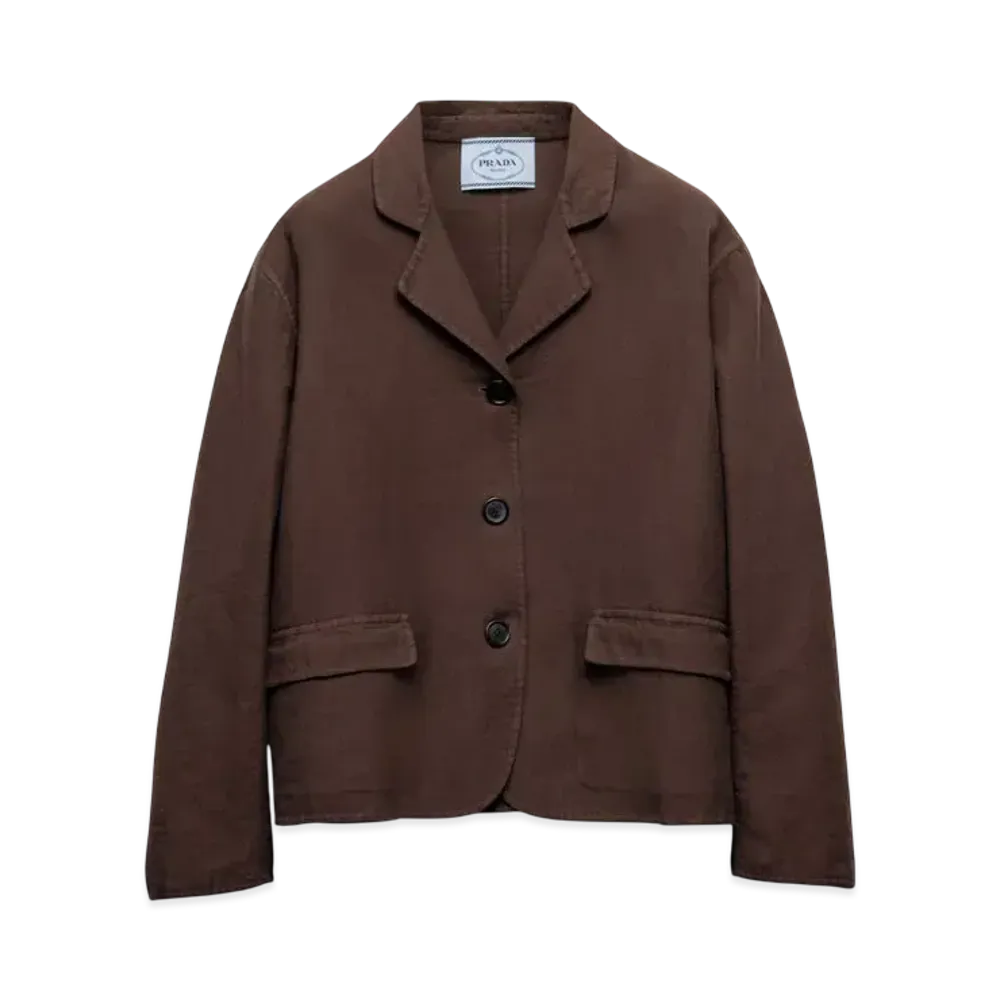 PRADA Women's Single-Breasted Old Double Cotton Jacket "Dark Brown"