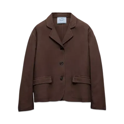 PRADA Women's Single-Breasted Old Double Cotton Jacket "Dark Brown"