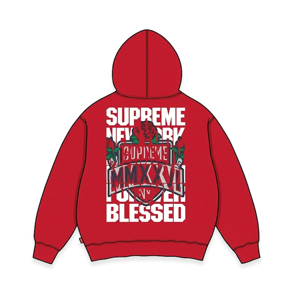 Supreme Blessed Applique Zip Up Hooded Sweatshirt "Red"