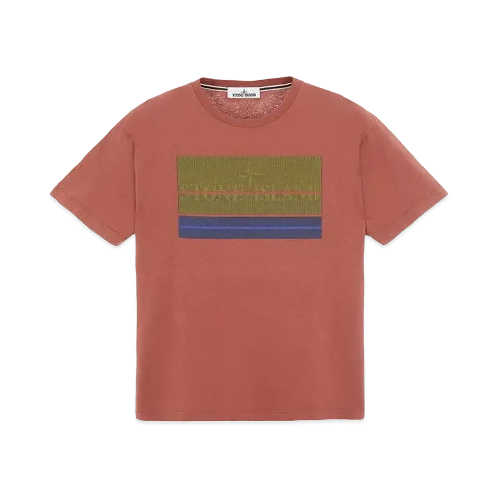 Stone Island 2NS90 COTTON JERSEY, 'LENTICULAR THREE' PRINT_SLIM FIT "Brick Red"