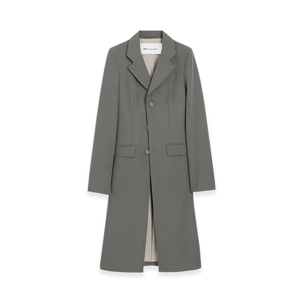 AMI PARIS New Wool Simple Breasted Fitted Coat "Grey"
