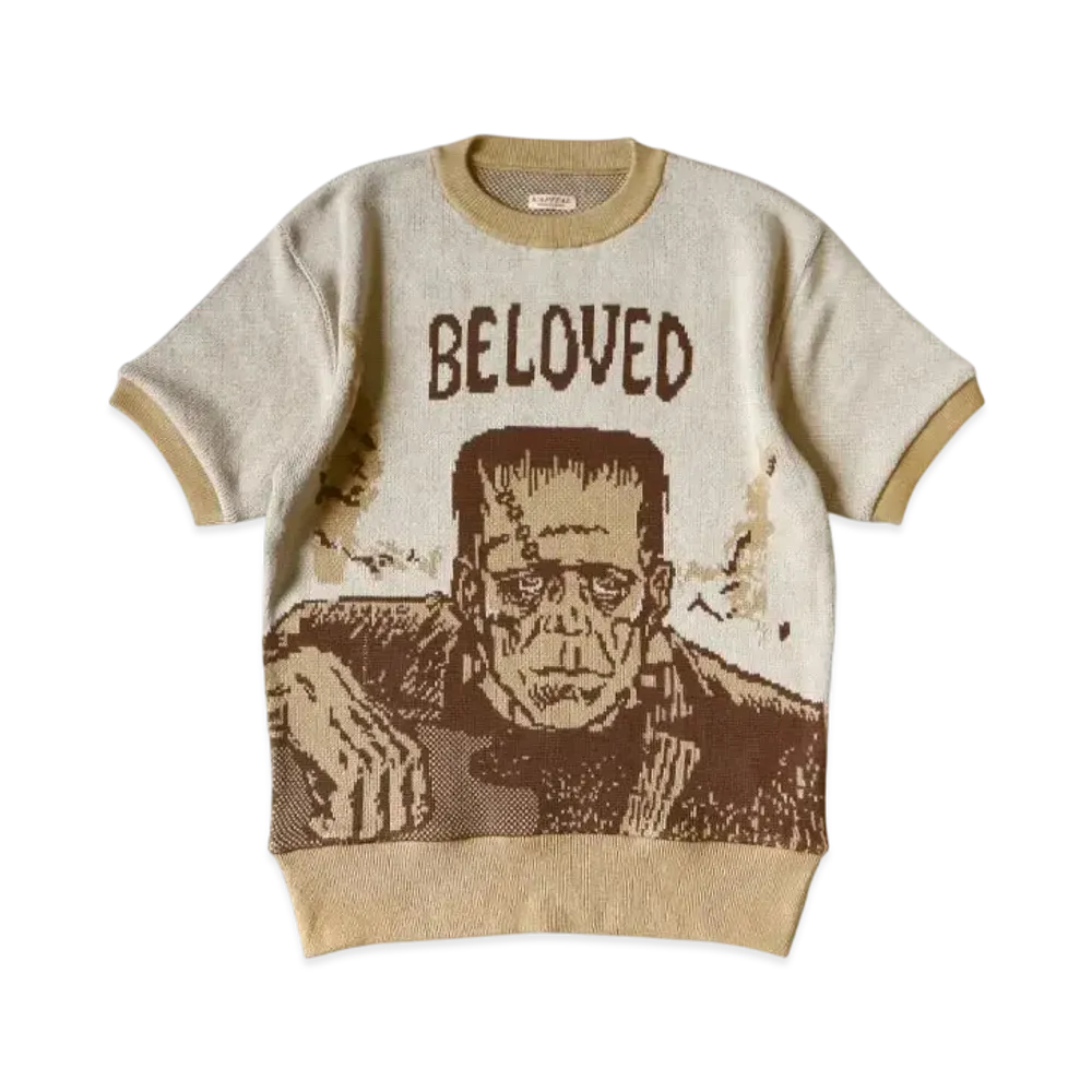 KAPITAL 8G Jacquard Knit Short Sleeve Vintage Sweater "Brown"