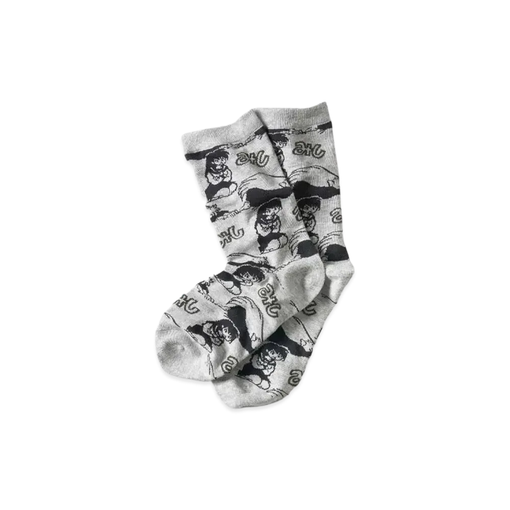 graniph x Inuyasha Osuwari Pattern Middle Socks "Light Gray"
