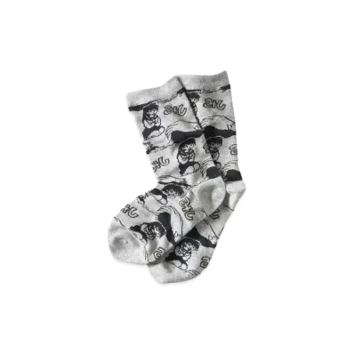 graniph x Inuyasha Osuwari Pattern Middle Socks "Light Gray"