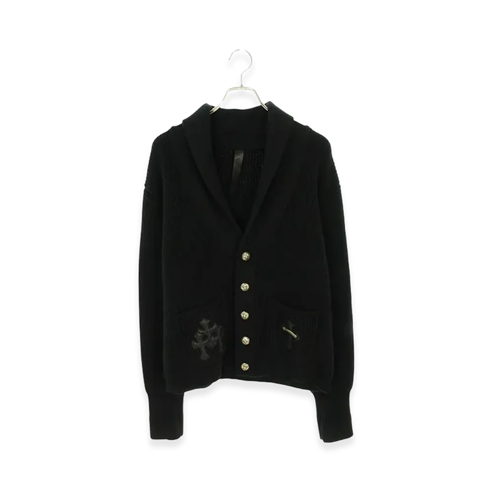 Chrome Hearts Bait & Tackle Cross Ball Leather Patch Knit Cardigan "Black/Silver"
