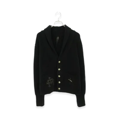 Chrome Hearts Bait & Tackle Cross Ball Leather Patch Knit Cardigan "Black/Silver"