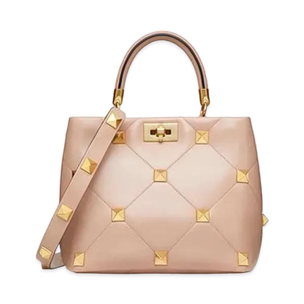 Valentino Roman Stud The Handle Bag In Nappa "Baby Pink"
