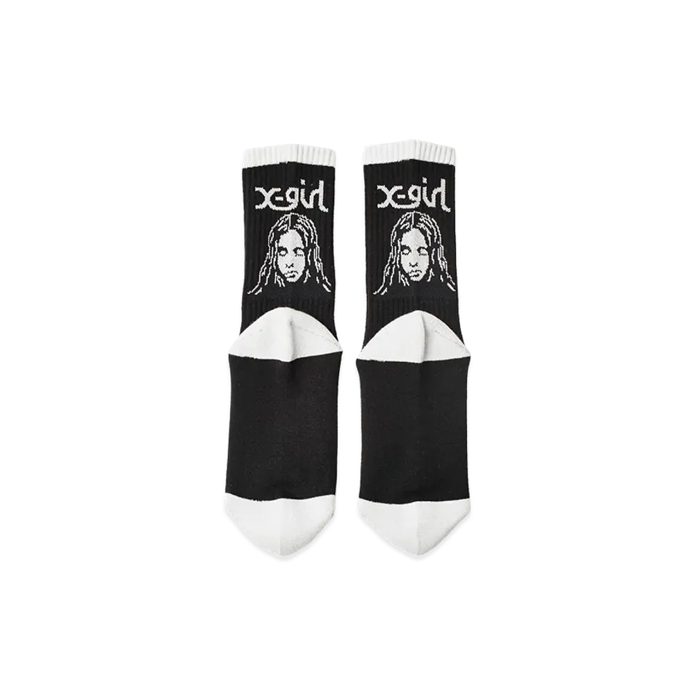 X-Girl Women's Face Jacquard Ribbed Socks "Black"