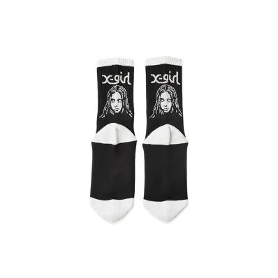 X-Girl Women's Face Jacquard Ribbed Socks "Black"