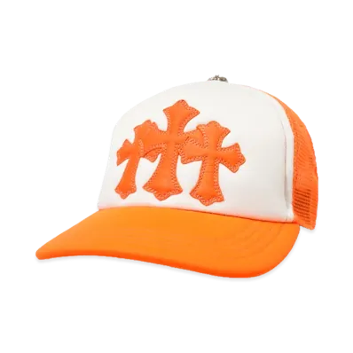 Chrome Hearts 3 Cemetery Cross Patch Trucker Hat "Orange"