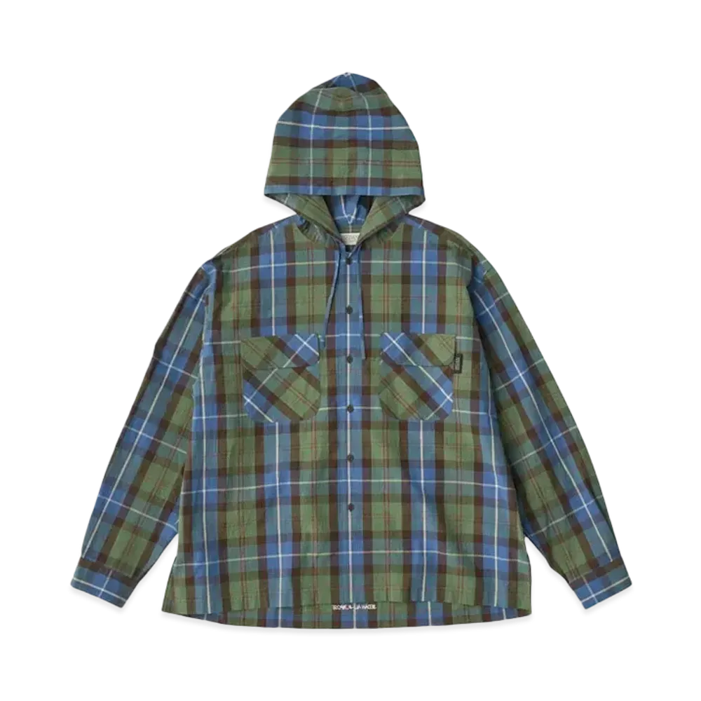 SEDAN ALL-PURPOSE Plaid Hooded Shirt "Blue Green"
