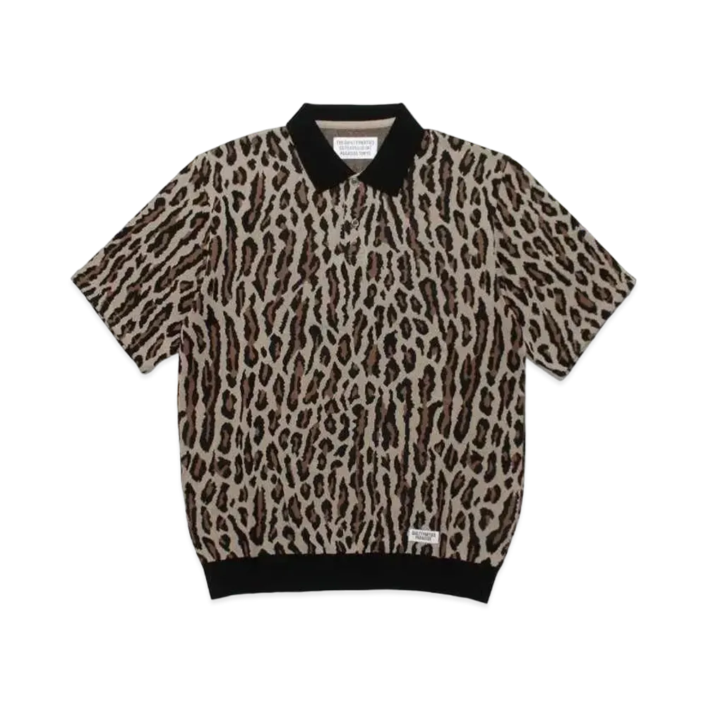 WACKO MARIA LEOPARD KNIT JAQUARD POLO SHIRT "Beige"