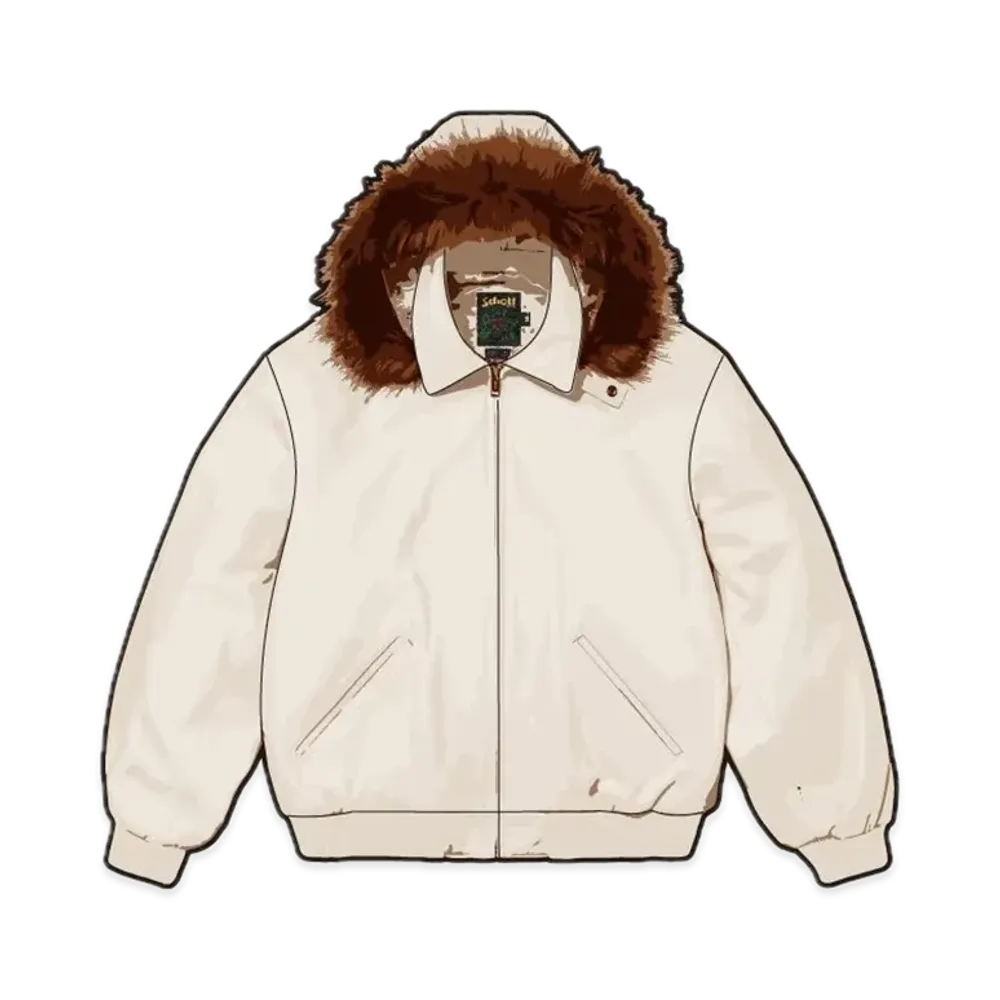 Supreme x Schott Hooded Leather Bomber Jacket "Stone"