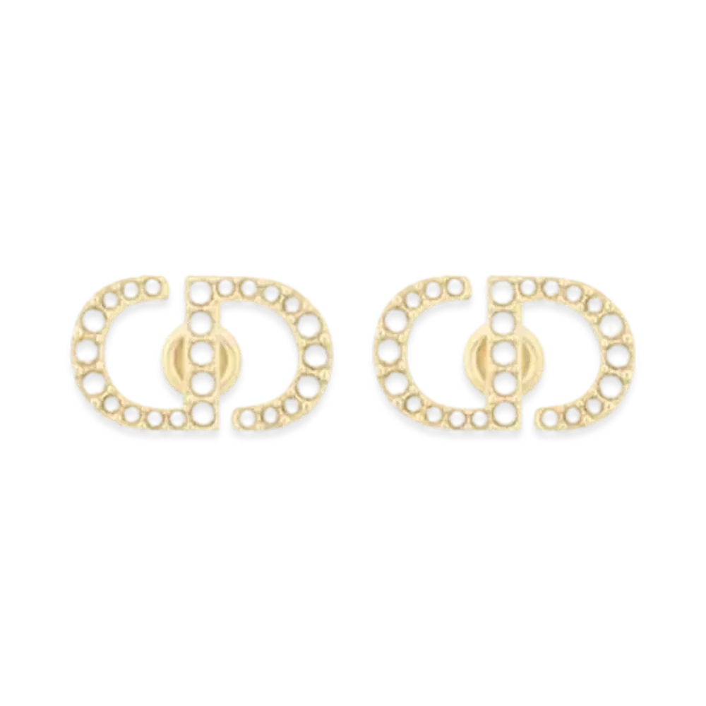 Dior Petit CD Stud Earrings Gold-Finish Metal and White Resin Pearls "Gold"