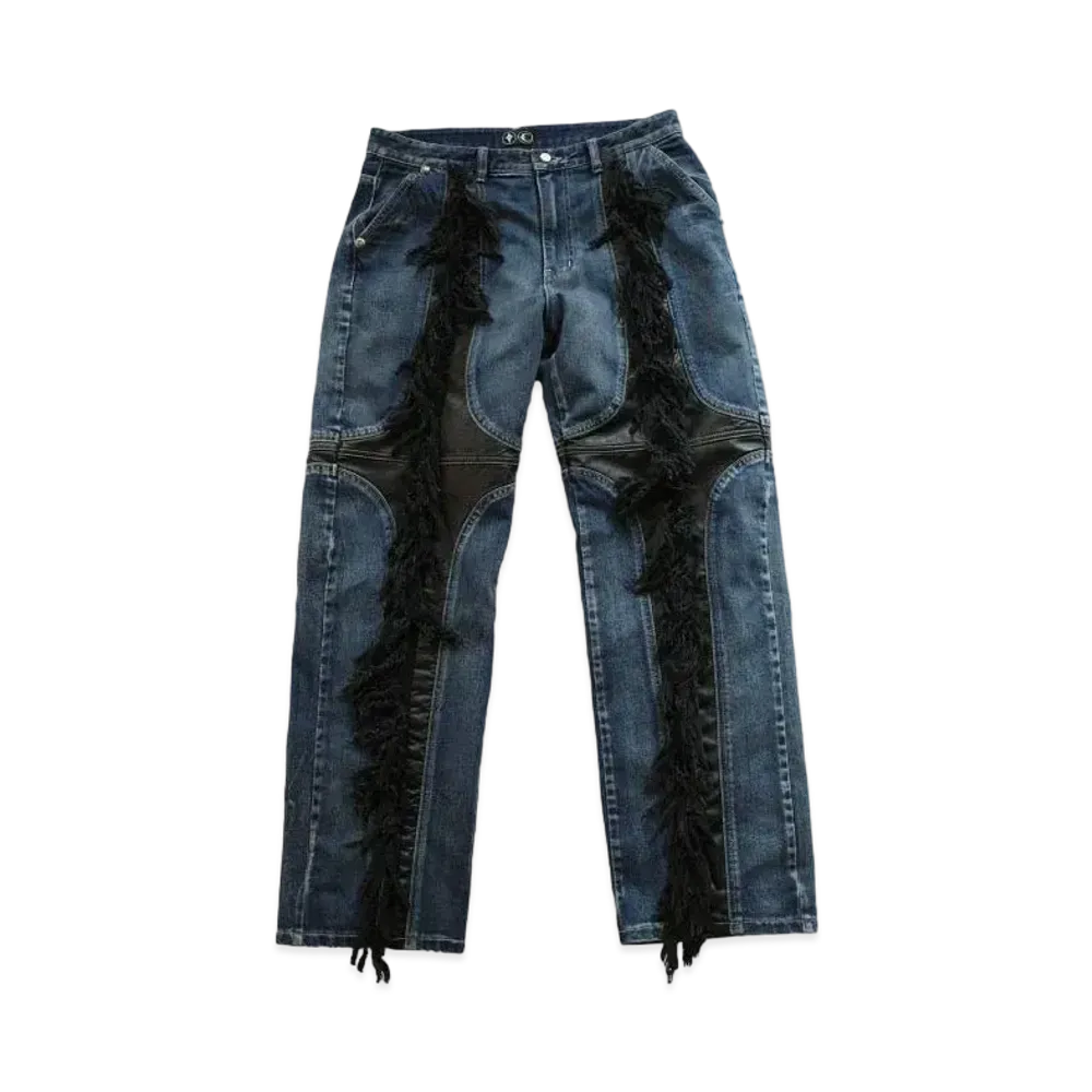 THUG CLUB Mohican Leather Denim Pants "Blue"