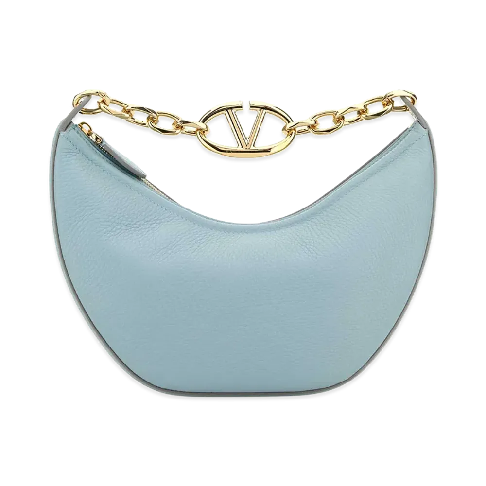 Valentino Women's Leather Small Hobo Vlogo Moon Handbag "Light Blue"
