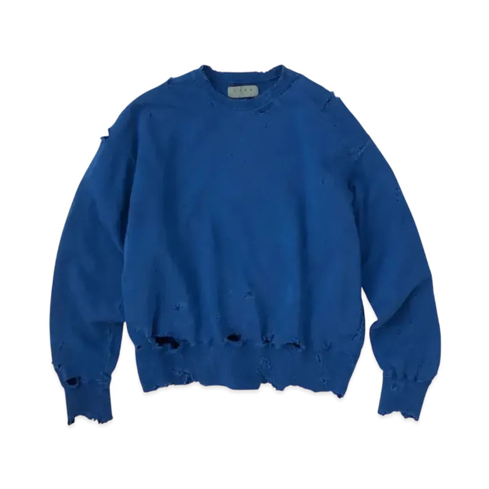 KURO More Damage Washed Crew Neck Sweat "Blue"
