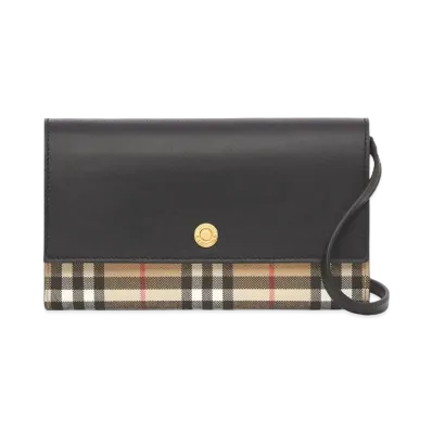 Burberry Check & Leather Wallet With Detachable Strap "Archive Beige/Black"