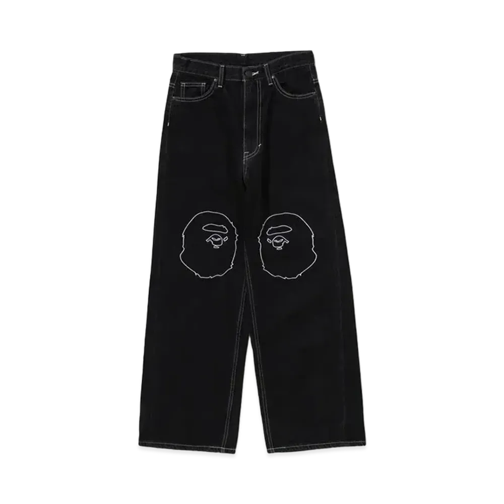 A BATHING APE Ape Head Oversized Fit 12 Oz Denim Pants "Black"