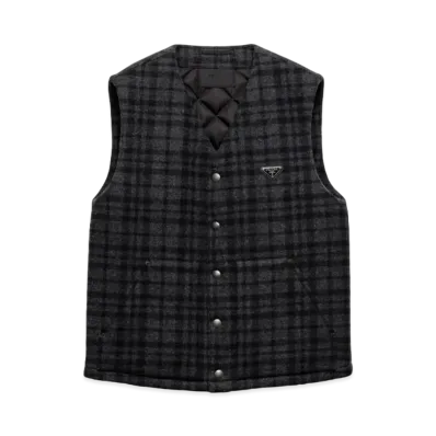 PRADA Men's Plaid Wool Vest Dark "Gray"