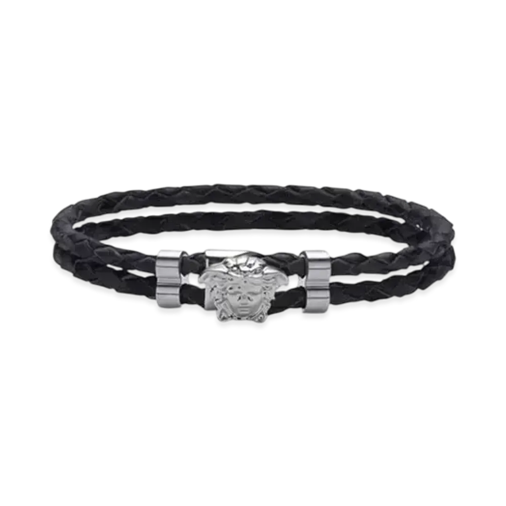 Versace Medusa Braided Leather Bracelet "Black"