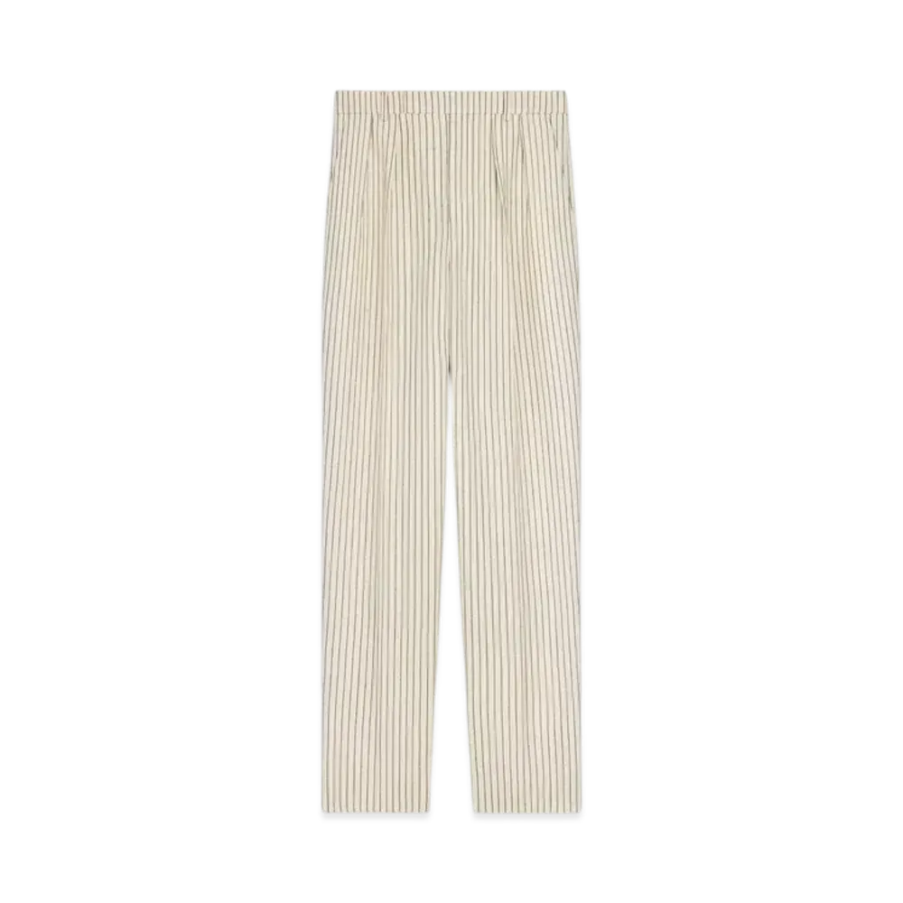CELINE Men's Keith Pants in Striped Wool Gabardine "Vanille/Noir"