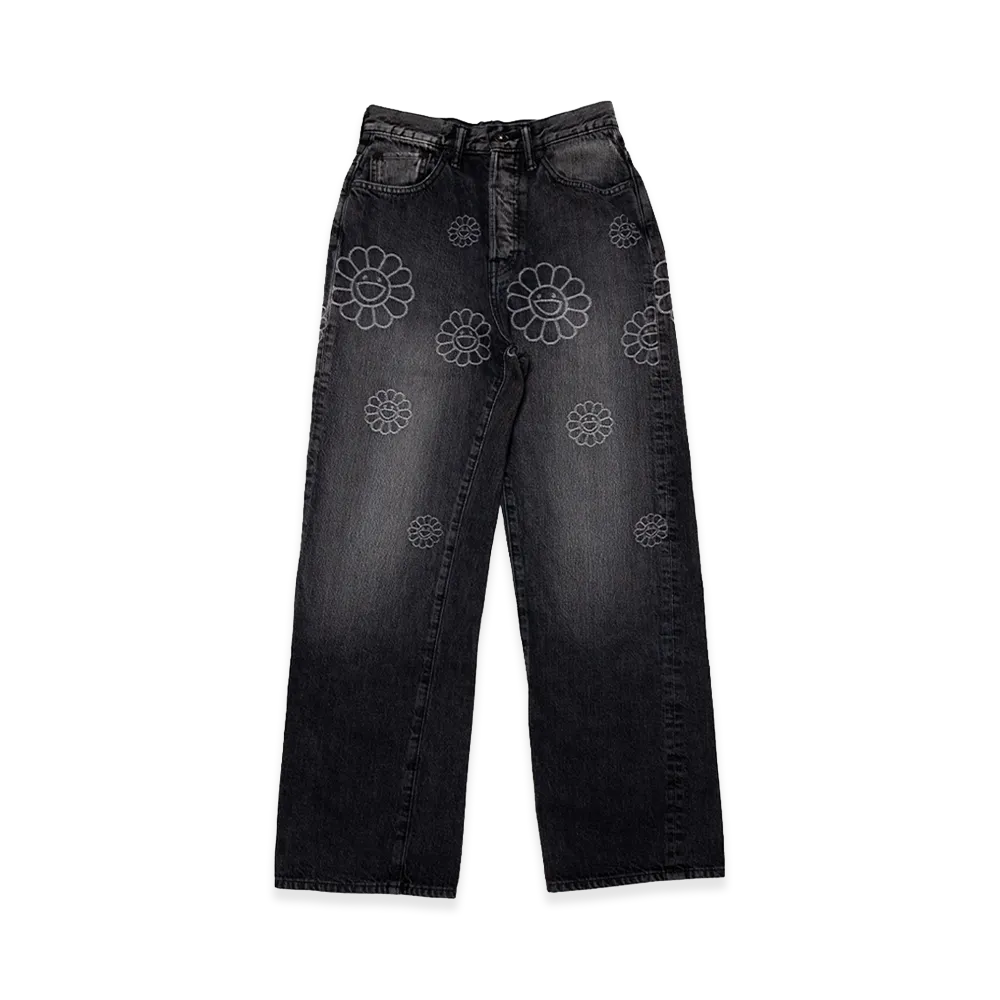 Takashi Murakami Flowers Jacquard Denim Pants "Black"