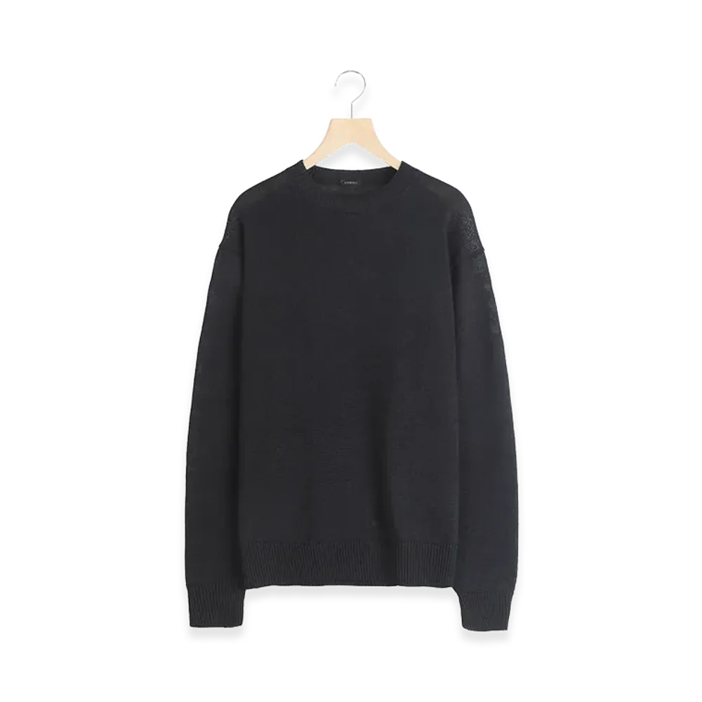 COMOLI Linen Crew Neck Knit "Black"