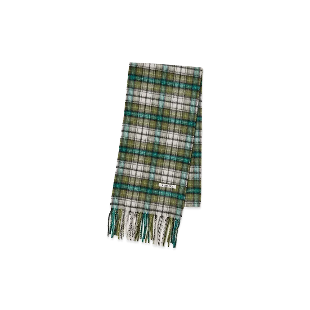 AURALEE Cashmere Check Long Stole "Moss Green Check"