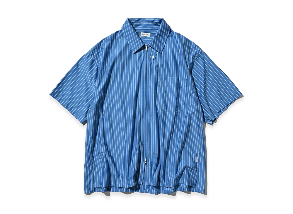 CLESSTE Thick/Thin Stripe 46G Knit Everyday Zip Up S/S Shirt "Sax Blue Stripe"