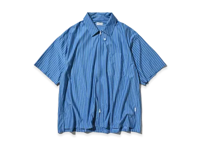 CLESSTE Thick/Thin Stripe 46G Knit Everyday Zip Up S/S Shirt "Sax Blue Stripe"